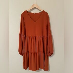 Burnt Orange Long Sleeve Shift Dress, Size Small